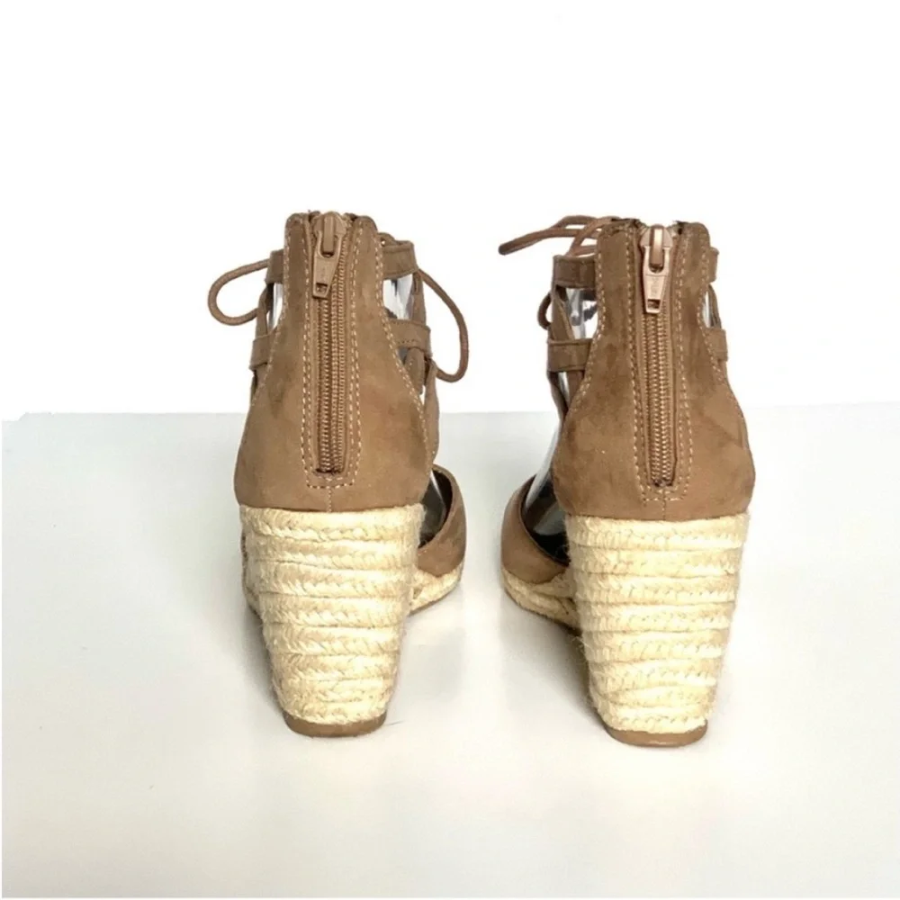 Dolce Vita Taupe Tan Espadrilles Lace Up Jute Wedge Heel Neutral Color Suede